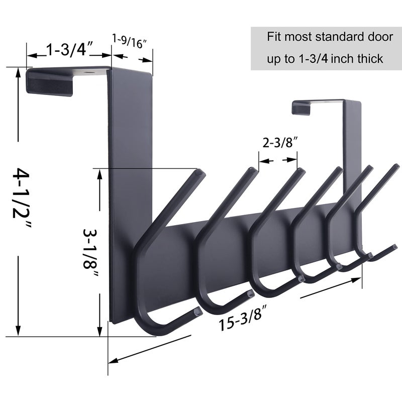 WEBI Over The Door Hook Door Hanger:Over The Door Towel Rack with 6 Coat Hooks for Hanging,Door Coat Hanger Towel Hanger Over Door Coat Rack for Towels,Clothes,Back of Bathroom,Black,2 Packs - Image 2